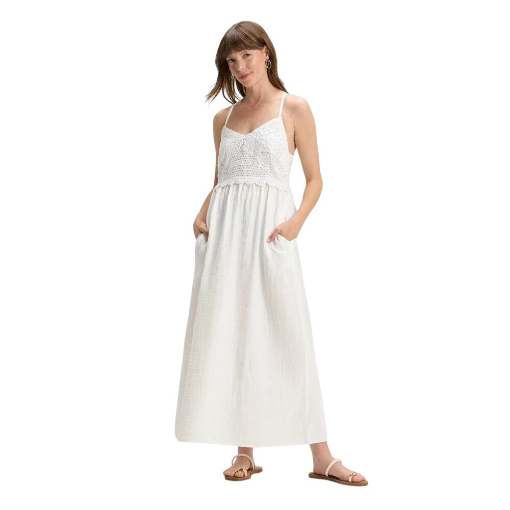 Universal Thread Women's White Crochet Trim Cotton Gauze Maxi Dress Size XXL